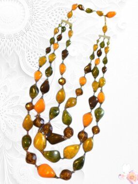 Vintage West Germany Multistrand Marbled Lucite Necklace – Autumn Tones – 160